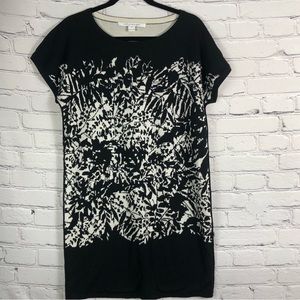 DIANEvonFURSTENBERG PRINT FOREST SHADOW. BLACK&IVORY PULLOVER SWEATER DRESS. (M)